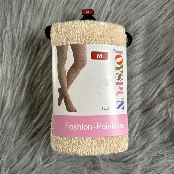 Joyspun Pointelle Crochet Tights Womens Size Medium‎ Beige - Picture 1 of 6
